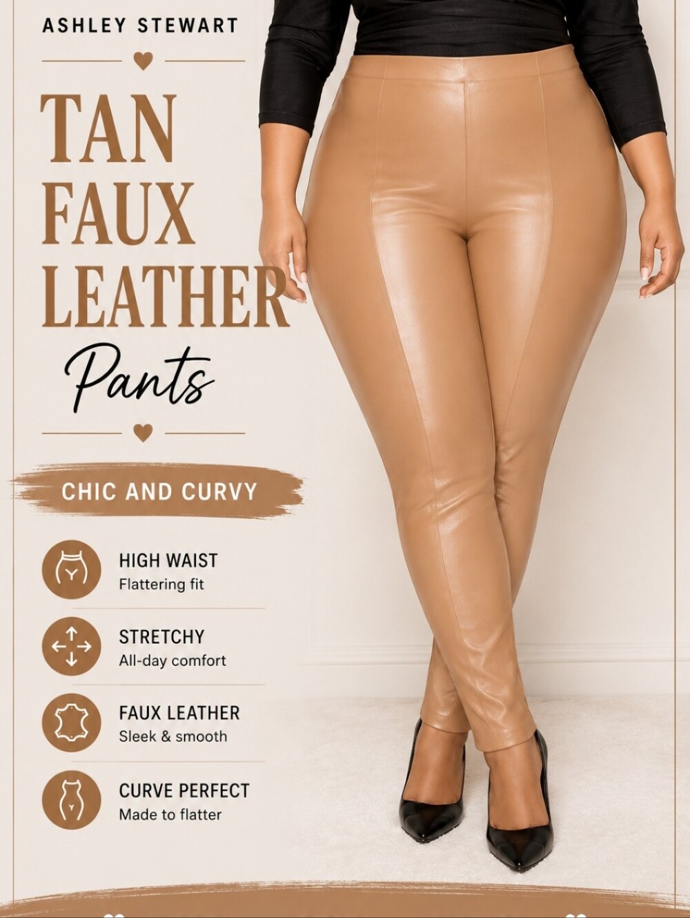 Ashley Stewart Tan Faux Leather Pants COLOR IS TAN SEE PICS